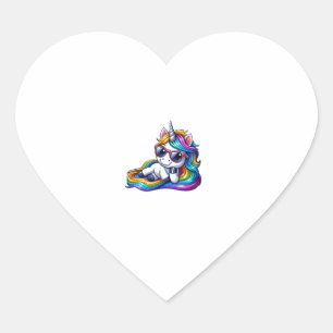 Pegatina En Forma De Corazón Guay Rainbow Unicorn con gafas de sol de larga dur