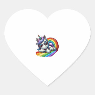 Pegatina En Forma De Corazón Guay Unicornio con gafas de sol en una larga caden