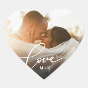 Pegatina En Forma De Corazón Guión de amor corazón recién casado foto personali