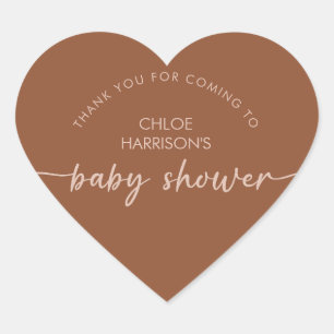 Pegatina En Forma De Corazón Guión de Baby Shower de Boho Brown Terracotta Beig
