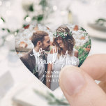 Pegatina En Forma De Corazón Guión moderno simple y Boda de fotos gracias<br><div class="desc">Añada un toque elegante y personalizado a las tarjetas de agradecimiento boda y a los favores de la recepción con personalizados de foto pegatinas en forma de corazón / sellos para sobres. La imagen y todo el texto de esta plantilla son fáciles de personalizar. "Gracias" se puede cambiar por amor...</div>