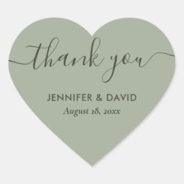 Pegatina En Forma De Corazón Guión moderno verde sabio minimalista Gracias