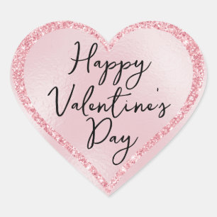 Pegatina En Forma De Corazón Guión romántico de purpurina rosa Día de San Valen