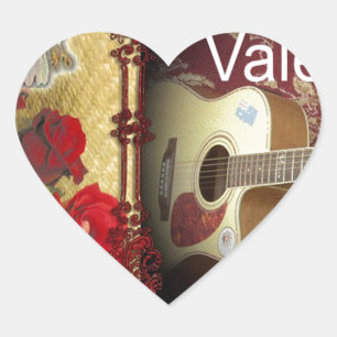 Pegatina En Forma De Corazón Guitarra vintage: Día de San Valentín de la Bellez