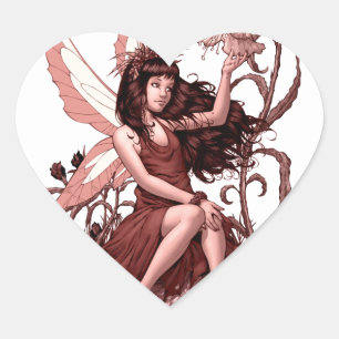 Pegatina En Forma De Corazón Hada joven con las flores por el Al Río