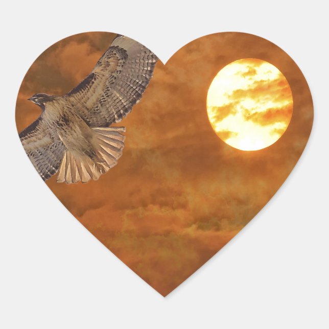 Pegatina En Forma De Corazón Halcón rojo y cielos rojos (Anverso)