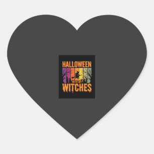 Pegatina En Forma De Corazón Halloween Con Mis Brujas Puesta De Sol Retro