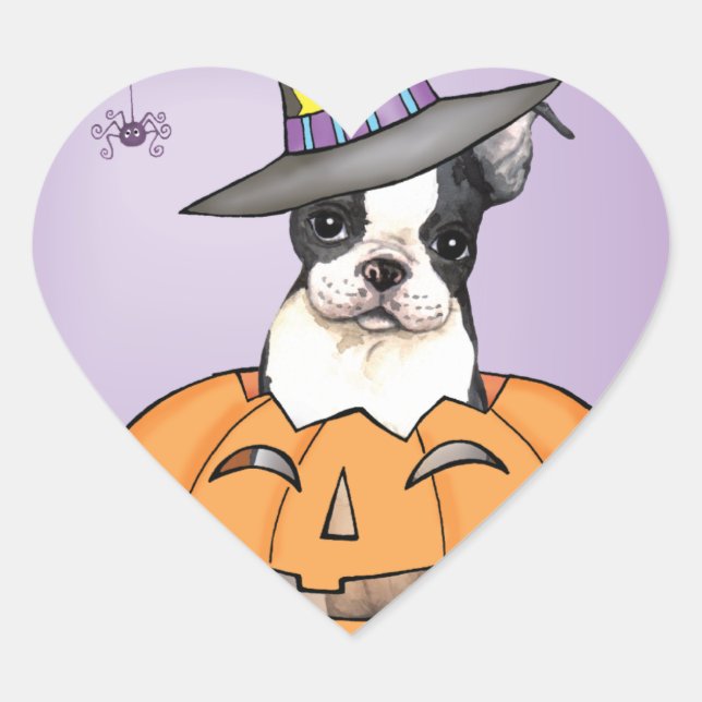 Pegatina En Forma De Corazón Halloween de Boston Terrier (Anverso)