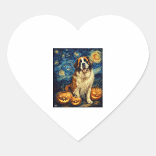 Pegatina En Forma De Corazón Halloween del perro blanco de San Bernard Jack O L