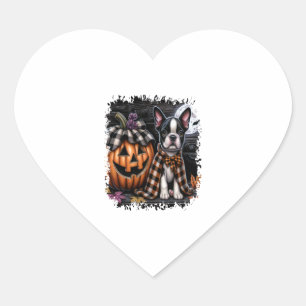 Pegatina En Forma De Corazón Halloween del perro de Boston Terrier