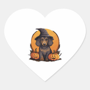 Pegatina En Forma De Corazón Halloween Gorra de brujas Calabaza perro Dachshund