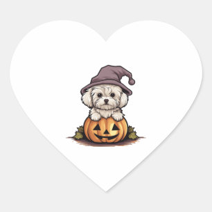 Pegatina En Forma De Corazón Halloween Gorra de brujas Calabaza Perro Maltés