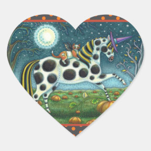 Pegatina En Forma De Corazón HALLOWEEN PONY Y BAT CAT Whimsical Horse