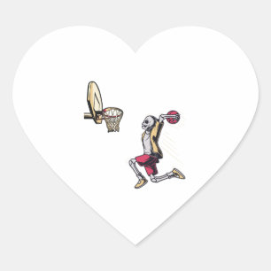 Pegatina En Forma De Corazón Halloween Skeleton Basketball Player Costume Skull