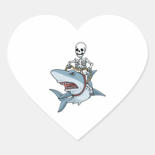 Pegatina En Forma De Corazón Halloween Skeleton Shark regalo de Halloween