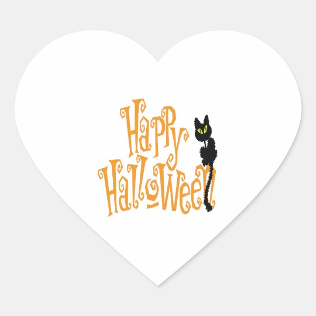 PEGATINA EN FORMA DE CORAZÓN HAPPY HALLOWEEN CAT (Anverso)