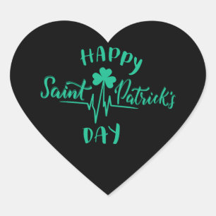 Pegatina En Forma De Corazón Happy St Patricks Day Hearbeat pulse Shamrock
