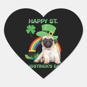 Pegatina En Forma De Corazón Happy St Pugstrick's Day Funny Pug Lover