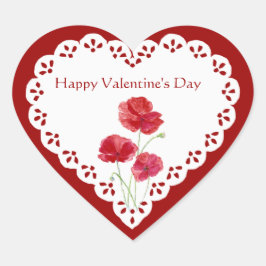 Pegatina En Forma De Corazón Happy Valentine's Red Poppy Garden Plant