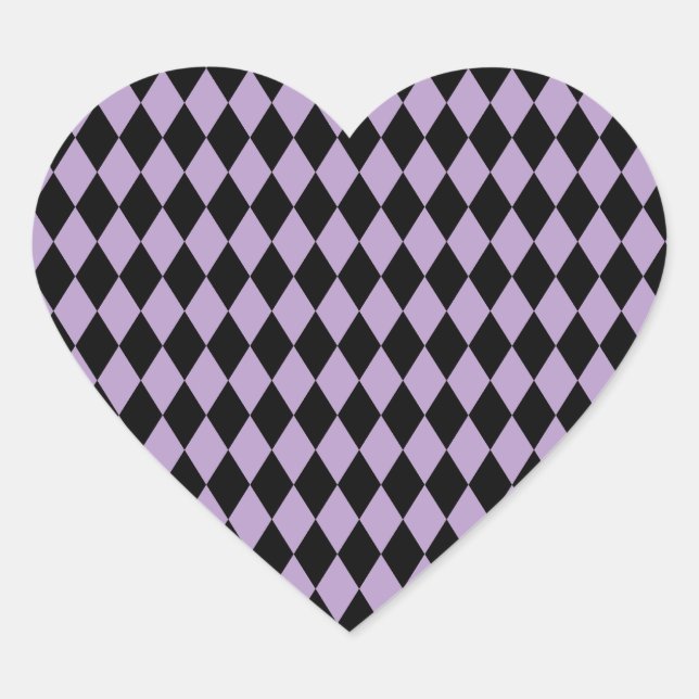 Pegatina En Forma De Corazón Harlequin Lilac y Black (Anverso)