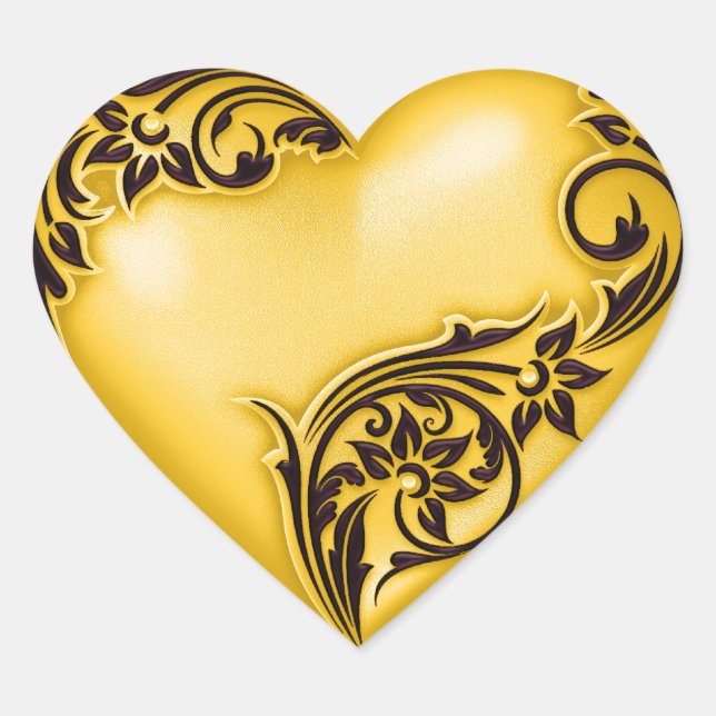 Pegatina En Forma De Corazón Heart Scroll Amarillo w Negro (Anverso)