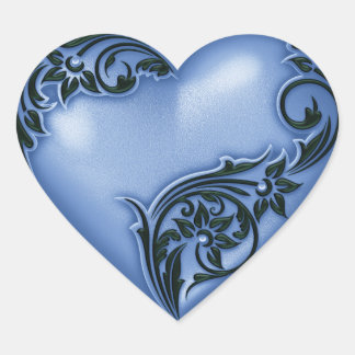 Pegatina En Forma De Corazón Heart Scroll Blue w Black