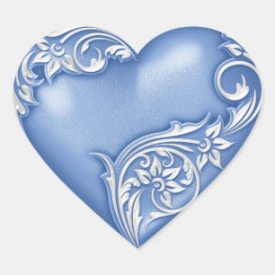 Pegatina En Forma De Corazón Heart Scroll Blue w White