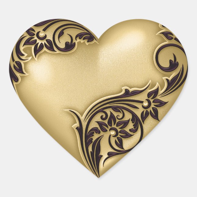 Pegatina En Forma De Corazón Heart Scroll Gold con negro (Anverso)