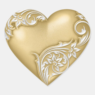 Pegatina En Forma De Corazón Heart Scroll Gold w White