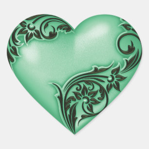 Pegatina En Forma De Corazón Heart Scroll Jade Green w Black
