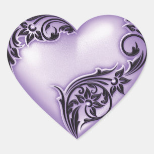 Pegatina En Forma De Corazón Heart Scroll Lilac w Black