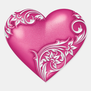 Pegatina En Forma De Corazón Heart Scroll Magenta w White