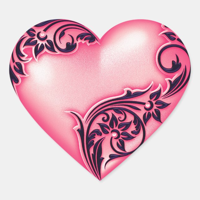 Pegatina En Forma De Corazón Heart Scroll Melon w Black (Anverso)