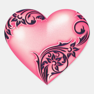 Pegatina En Forma De Corazón Heart Scroll Melon w Black