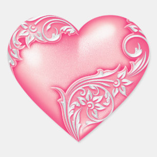 Pegatina En Forma De Corazón Heart Scroll Melon w White