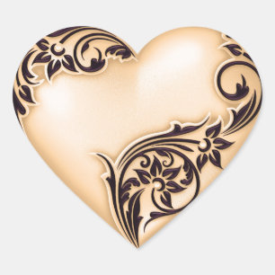 Pegatina En Forma De Corazón Heart Scroll Peach w Black
