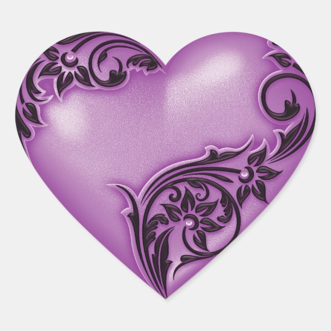 Pegatina En Forma De Corazón Heart Scroll Phlox w Black (Anverso)