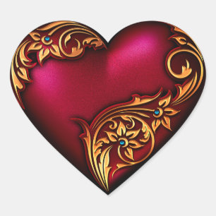 Pegatina En Forma De Corazón Heart Scroll Red Gold