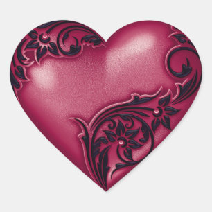 Pegatina En Forma De Corazón Heart Scroll Sangria w Black