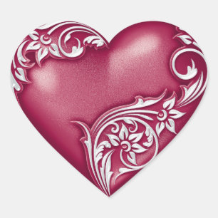 Pegatina En Forma De Corazón Heart Scroll Sangria w White