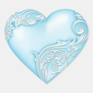 Pegatina En Forma De Corazón Heart Scroll Sky Blue w White
