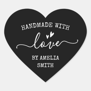 Pegatina En Forma De Corazón Hecho a mano con corazones de amor nombre negro ma