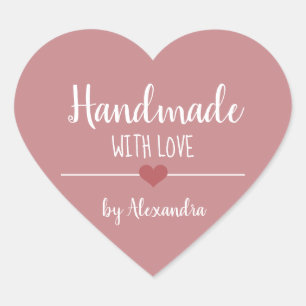 Pegatina En Forma De Corazón Hecho a mano con el rosa vintage del amor