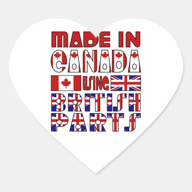 Pegatina En Forma De Corazón Hecho en Canadá Partes Británicas (Anverso)