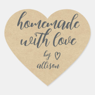 Pegatina En Forma De Corazón Hecho en casa con amor Papel Kraft personalizado