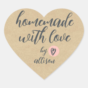 Pegatina En Forma De Corazón Hecho en casa con amor Papel Kraft Personalizado
