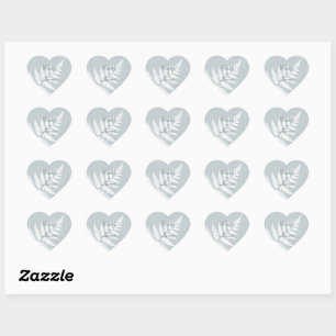 Pegatina En Forma De Corazón Helecho Blanco Azul Helado Romántico Botánico