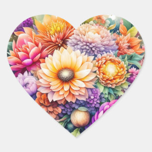 Pegatina En Forma De Corazón Hermosa acuarela floral