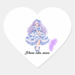 Pegatina En Forma De Corazón Hermosa chica de anime en Lolita azul