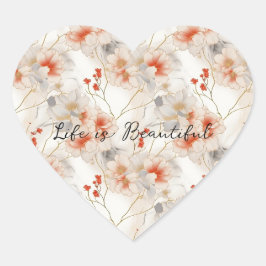 Pegatina En Forma De Corazón Hermosa Feminine Peach Red White Floral